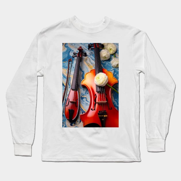 Pocket Violin With Baroque Violine And Flowers Long Sleeve T-Shirt by photogarry